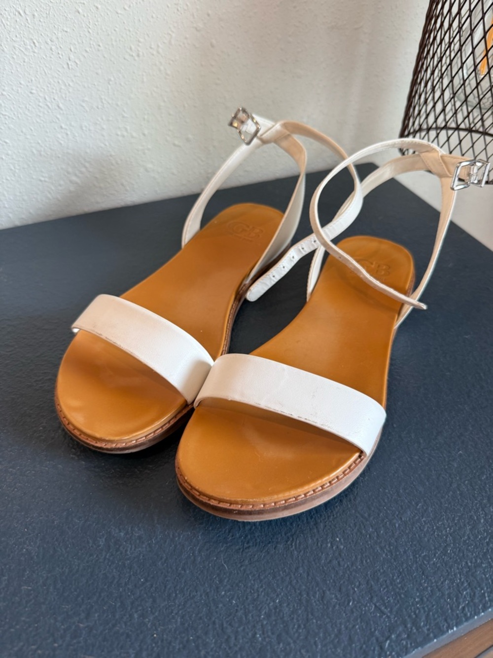 Gianni Bini White Leather Ankle-Strap Sandals